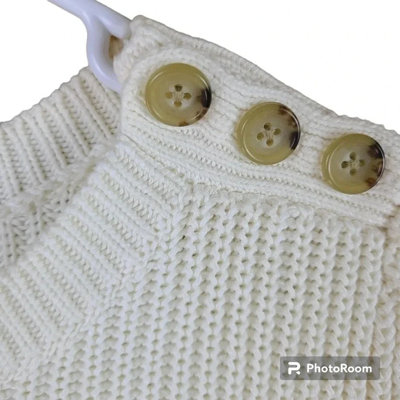 Talbots 100% cotton elbow length sleeve crew neck sweater with button detail - Picture 3 of 7